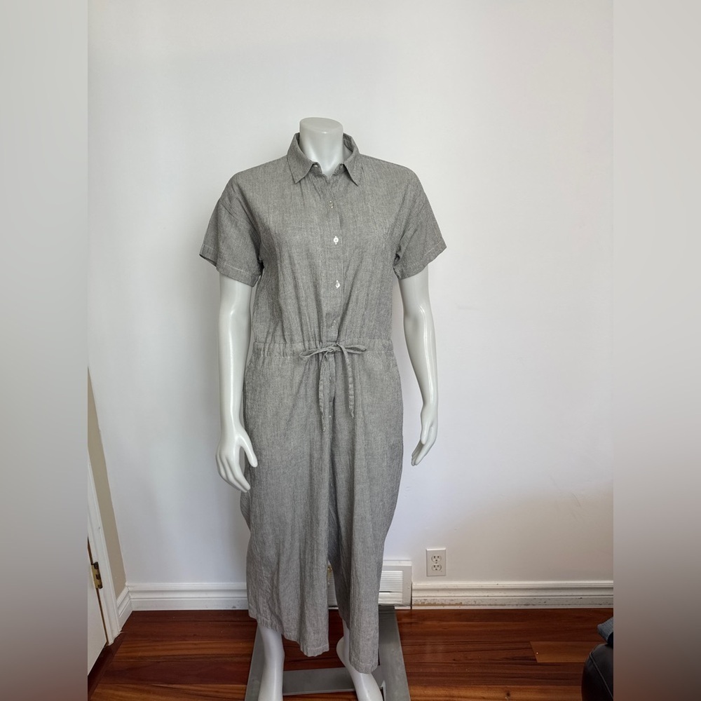 EILEEN FISHER - ORGANIC COTTON LINEN Ticking Stripe Jumpsuit. Boxy fit. XS - Picture 6 of 14